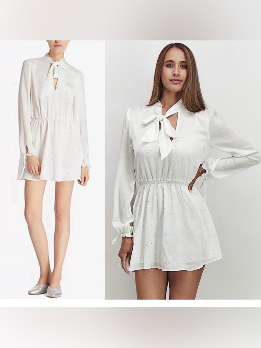 NWT Avec Les Filles long sleeve, metallic splatter mini dress